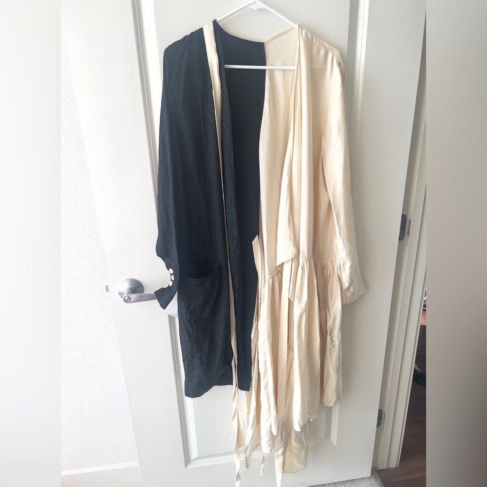 Uma Wang Style Ruffled Embroidered Asymmetric Relaxed Midi Wrap Trench Coat